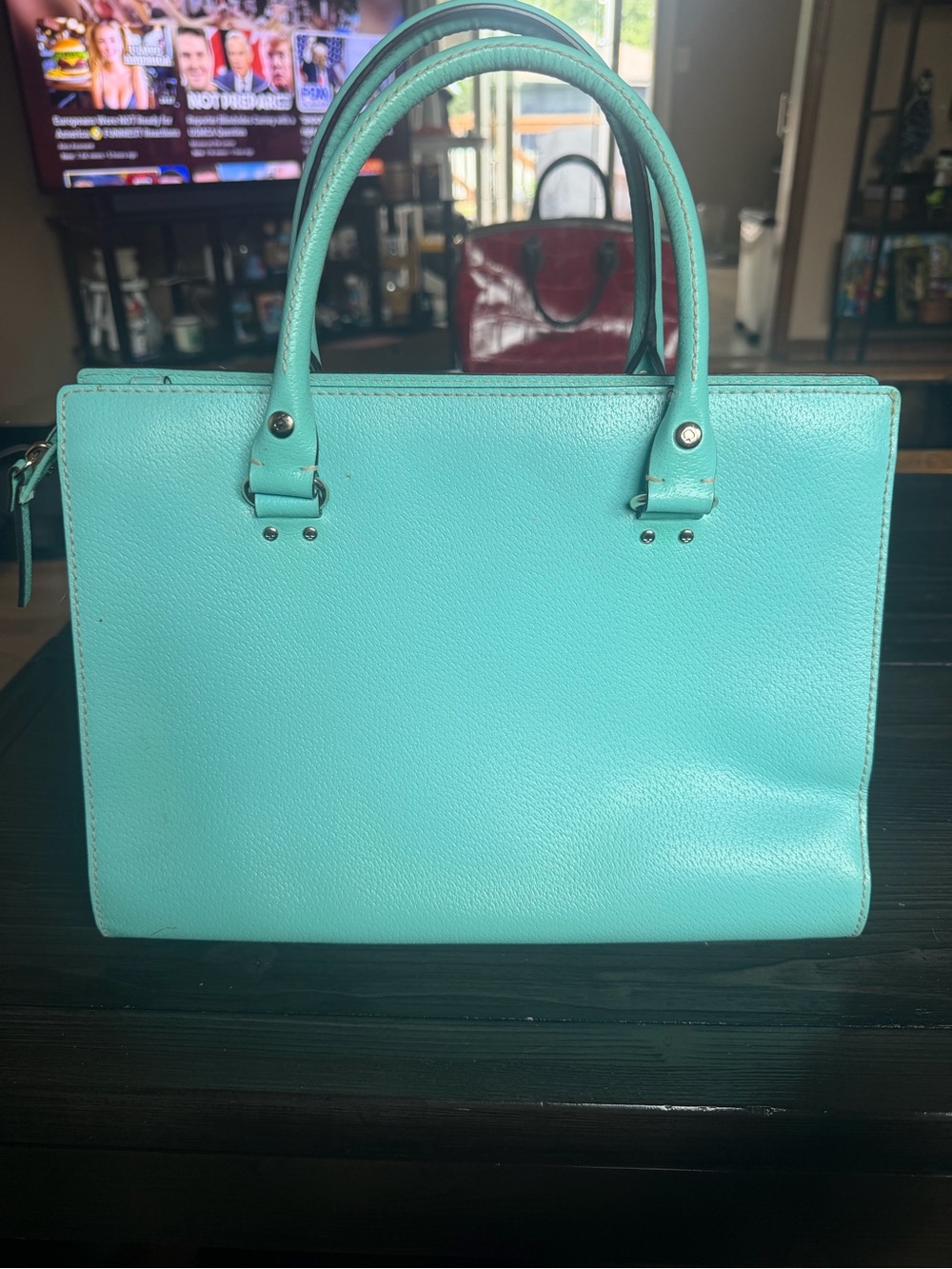kate spade turquoise pebbled tote with gold-tone logo plate - Picture 4 of 9